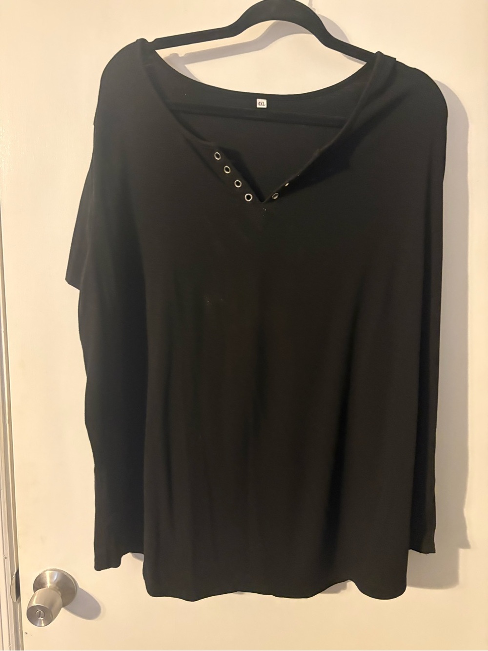 Avenue Black Long Sleeve Eyelet V-Neck Top